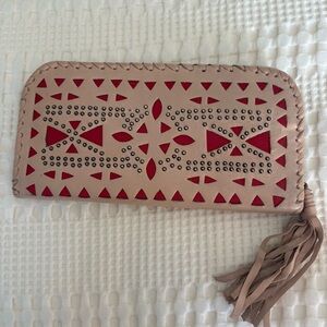 Cleobella tan and red leather wallet